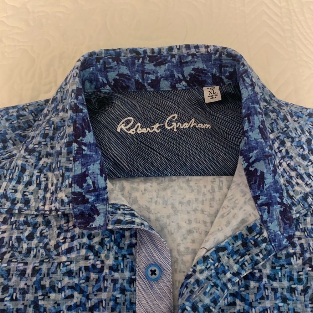 Robert Graham XL men’s dress shirt button up blue labyrinth print long sleeve - Picture 7 of 7